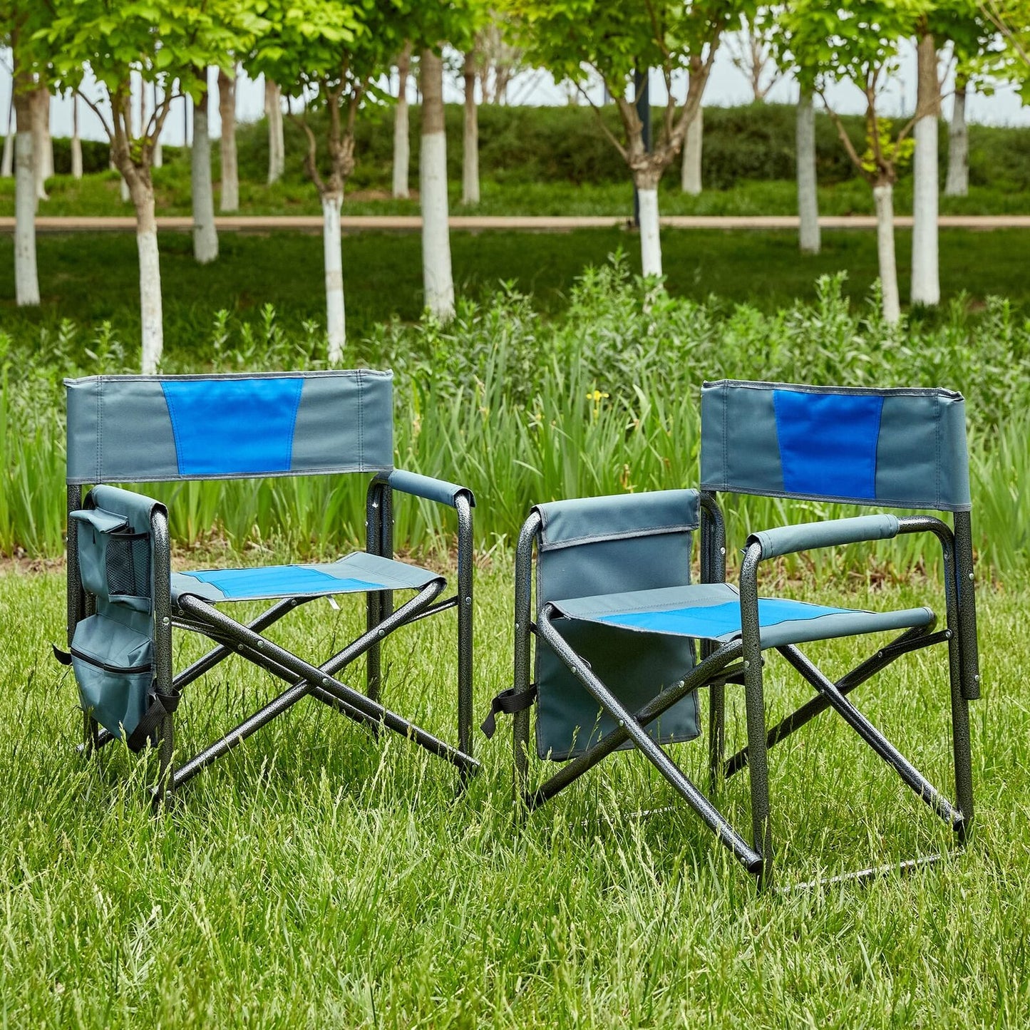 2 Pack Padded Folding Camping Chairs with Storage Pockets