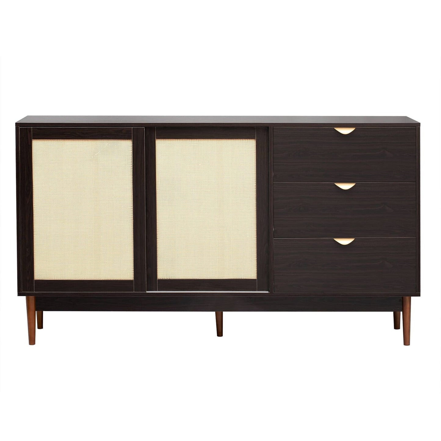 Two-door Storage Cabinet with Three Drawers Metal Handles