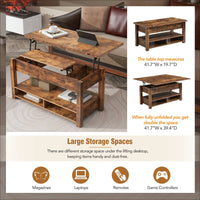 Lift Top Coffee Table Multi-Functional with Open Shelves Rustic Brown