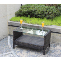 Outdoor Patio Coffee Table, Weather-Resistant Wicker & Tempered Glass