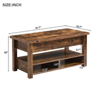 Lift Top Coffee Table Multi-Functional with Open Shelves Rustic Brown