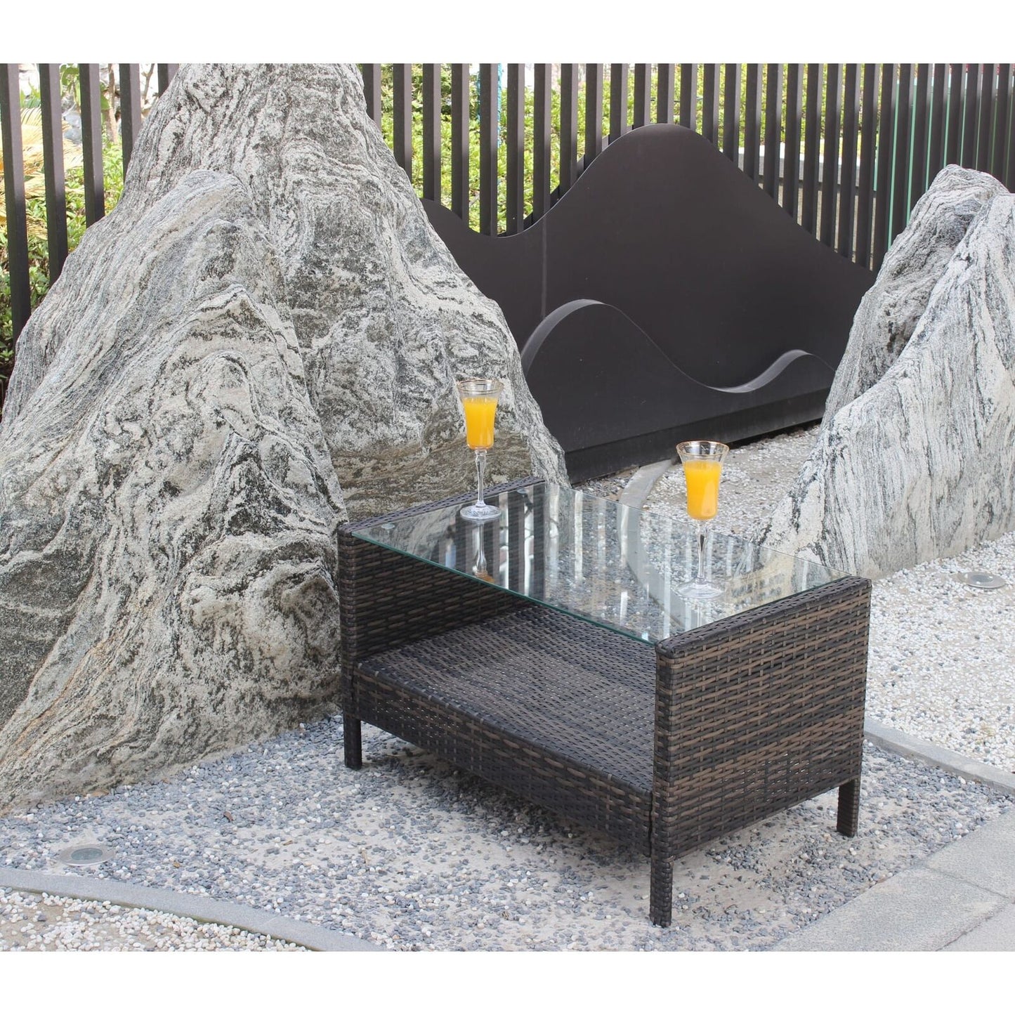 Outdoor Patio Coffee Table, Weather-Resistant Wicker & Tempered Glass