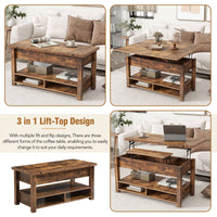 Lift Top Coffee Table Multi-Functional with Open Shelves Rustic Brown