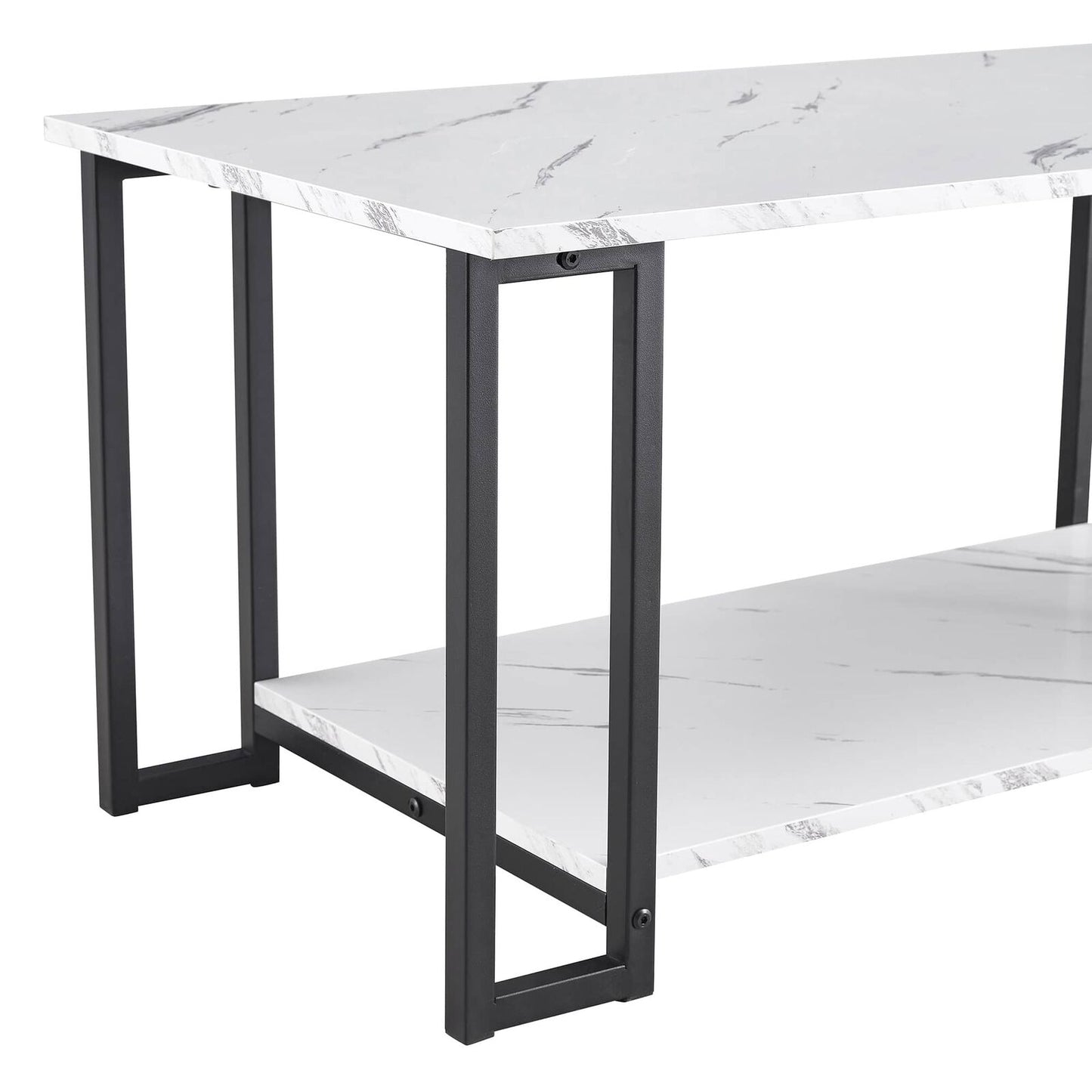 Modern Rectangle Coffee Table, 2-Tier Marble MDF Top