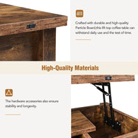 Lift Top Coffee Table Multi-Functional with Open Shelves Rustic Brown