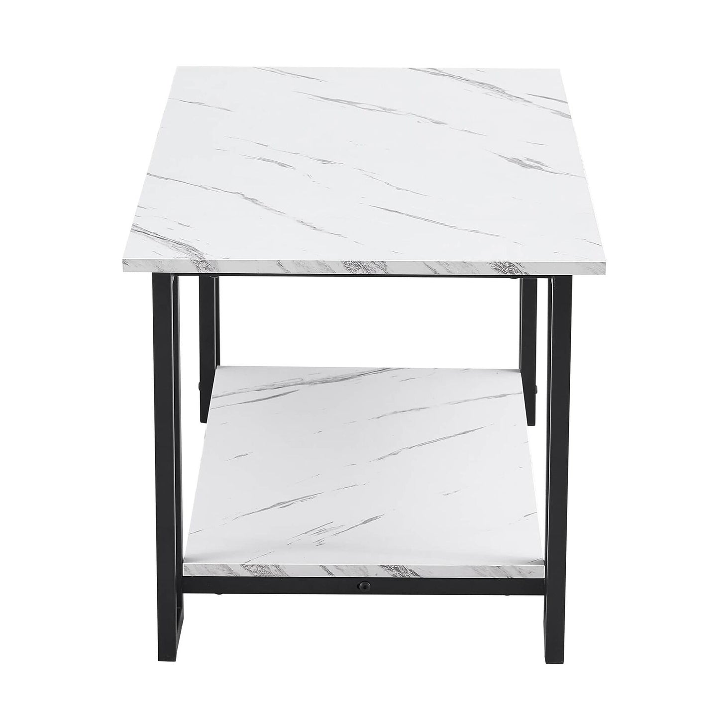 Modern Rectangle Coffee Table, 2-Tier Marble MDF Top