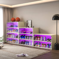 Stackable LED Shoe Storage Box - Display Up to 9 Pairs - Glass Doors