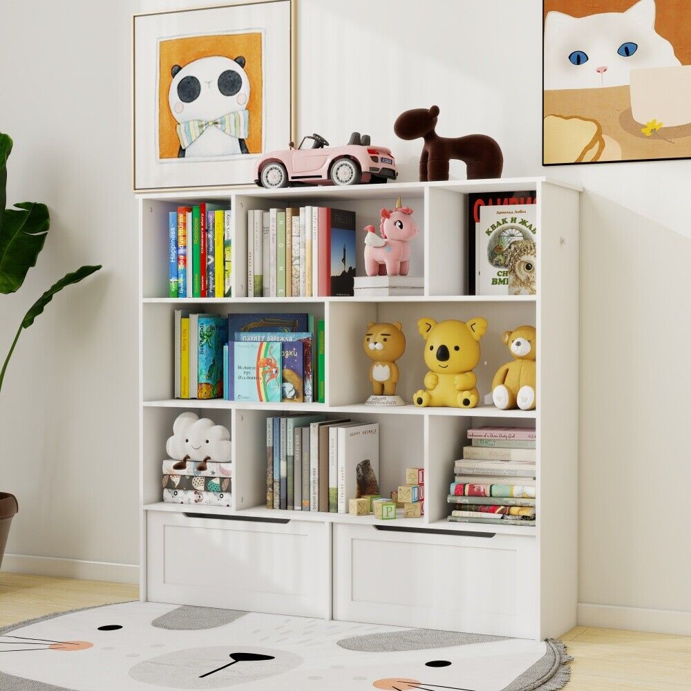 Toy Storage Organizer with 2 Movable Drawers, Children Book Shelf for Kids Room