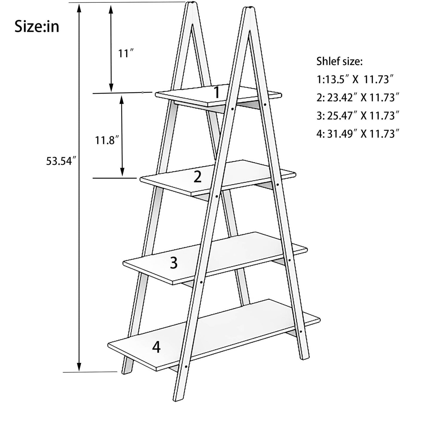 Solid Bamboo Wood A-Frame Ladder Display Bookshelf, 4-Tier Open Shelves