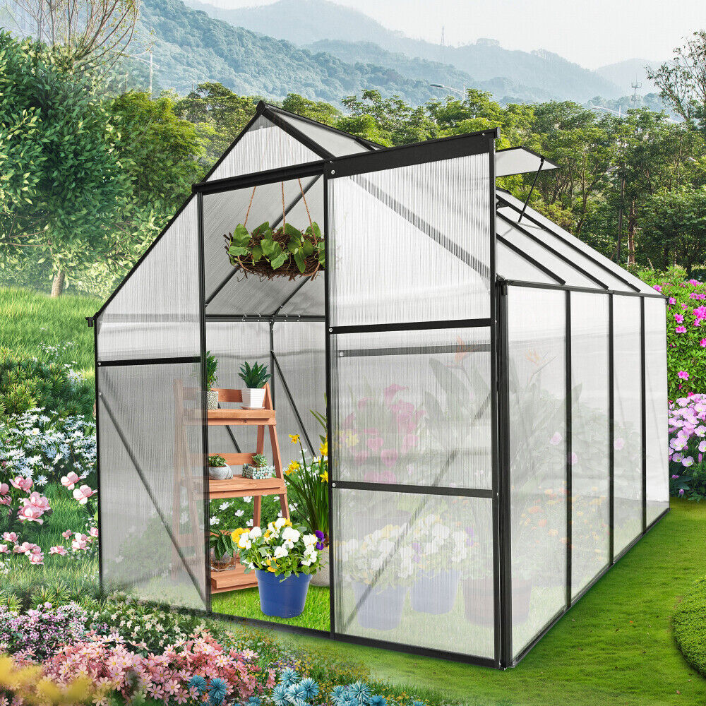 6x8 FT Polycarbonate Greenhouse Raised Base and Anchor Aluminum Heavy Duty