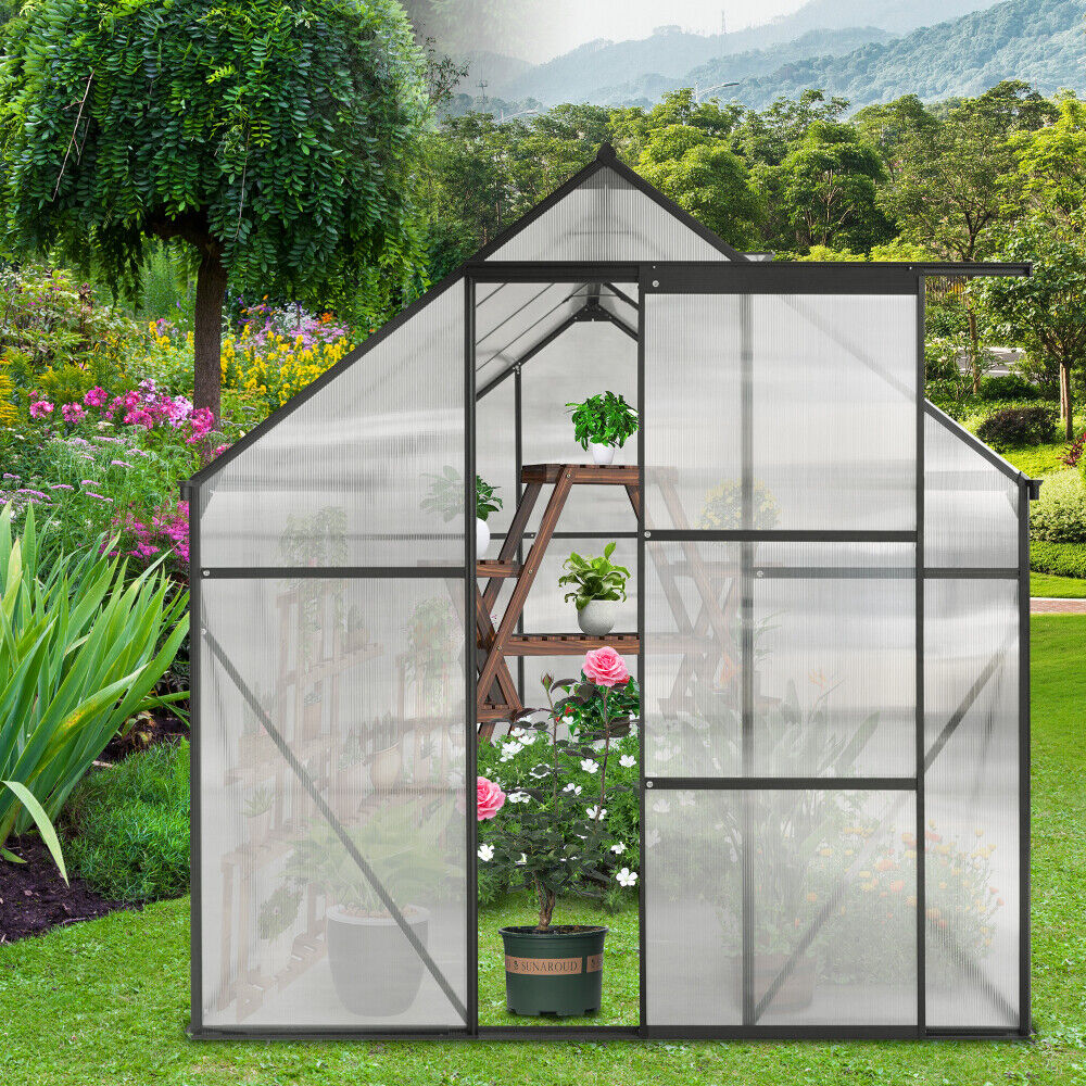 6x8 FT Polycarbonate Greenhouse Raised Base and Anchor Aluminum Heavy Duty
