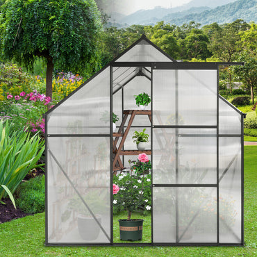 6x8 FT Polycarbonate Greenhouse Raised Base and Anchor Aluminum Heavy Duty