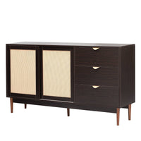 Two-door Storage Cabinet with Three Drawers Metal Handles