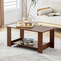 Minimalist Walnut Double Layered Rectangular Coffee Table 19.6"x35.4"x16.5"