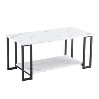 Modern Rectangle Coffee Table, 2-Tier Marble MDF Top