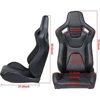 2Pcs Black Universal Racing Seats PU Leather Bucket Seats For Jeep Pickup Ford
