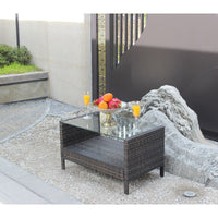 Outdoor Patio Coffee Table, Weather-Resistant Wicker & Tempered Glass