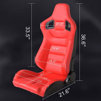 2Pcs Red Universal Bucket Seats Racing Seats Adjustable Seats with 2 Sliders