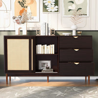 Two-door Storage Cabinet with Three Drawers Metal Handles