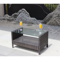 Outdoor Patio Coffee Table, Weather-Resistant Wicker & Tempered Glass