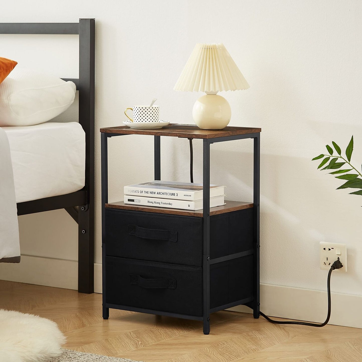 Small End Table with Charging Station USB Port, and Drawer Storage