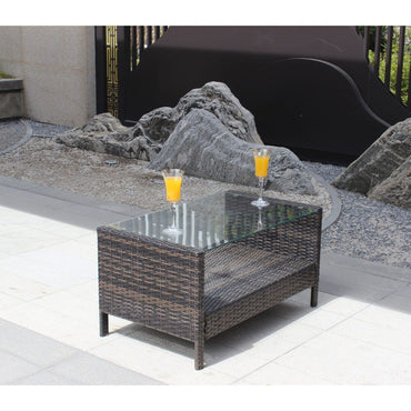 Outdoor Patio Coffee Table, Weather-Resistant Wicker & Tempered Glass