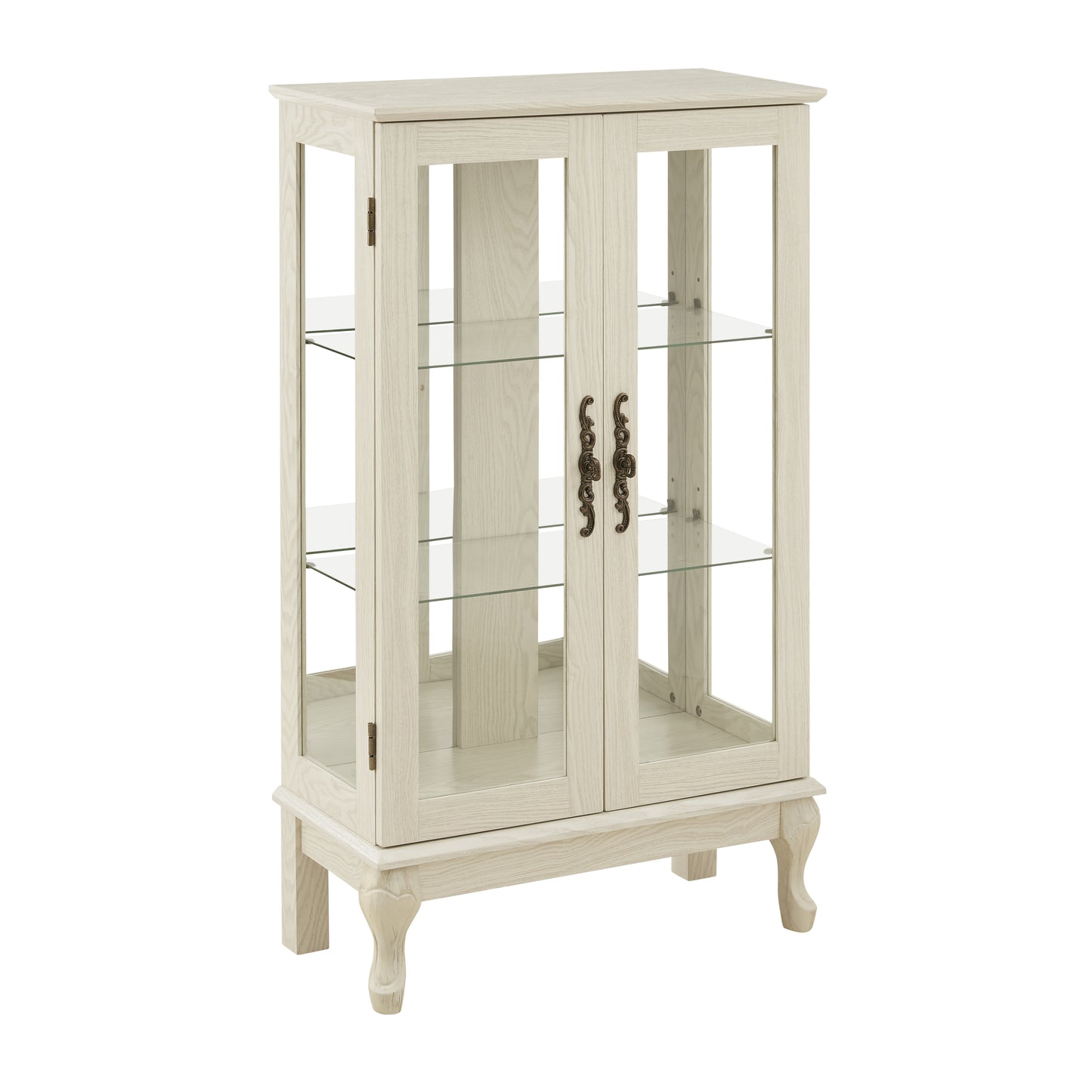 Elegant 2 Door Curio Cabinet with Glass Doors Adjustable Shelves Mirrored Back Lighted Display for Home Office