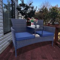 Modern Wicker Patio Conversation Set with Removable Cushions and Tempered Glass Table for Garden and Backyard