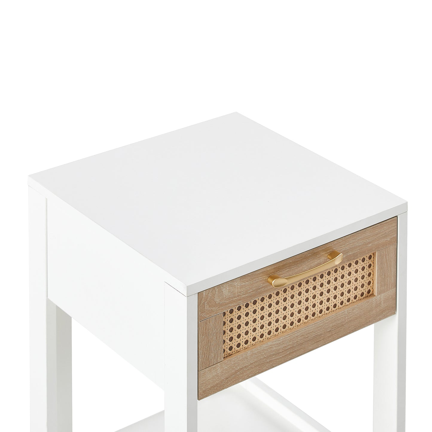 15.75 Inch Rattan End Table with Drawer Modern Nightstand Side Table for Living Room Bedroom White