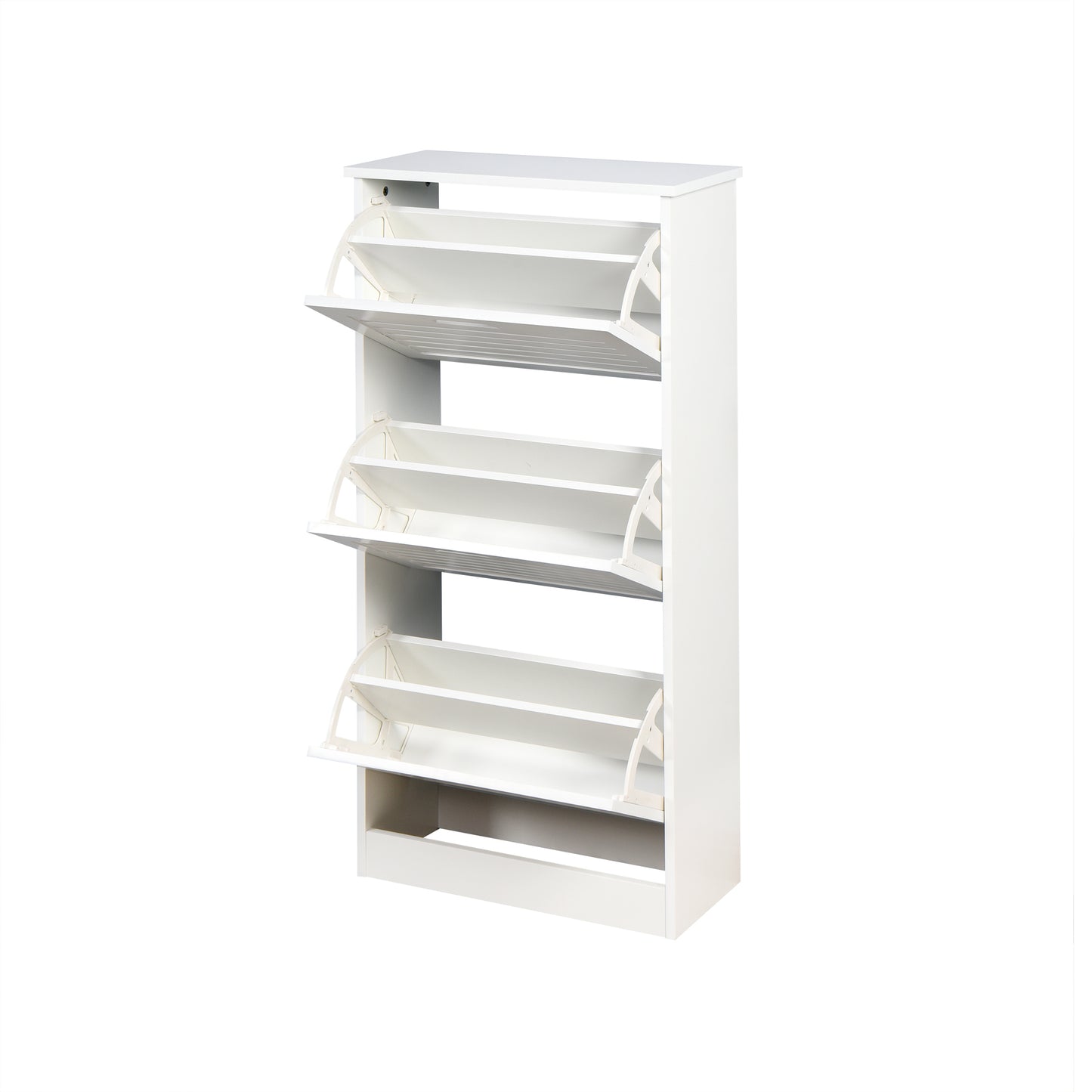 White Wooden Shoe Cabinet for Entryway with 3 Flip Doors Space Saving Storage 20.94x9.45x43.11 Inch