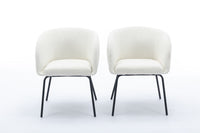 Set of 2 Ivory Boucle Fabric Dining Chairs with Black Metal Legs Modern Home Furniture