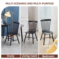 Black Rubber Wood Dining Chairs Set of 4 Simple Natural Solid Wood Living Room Seating