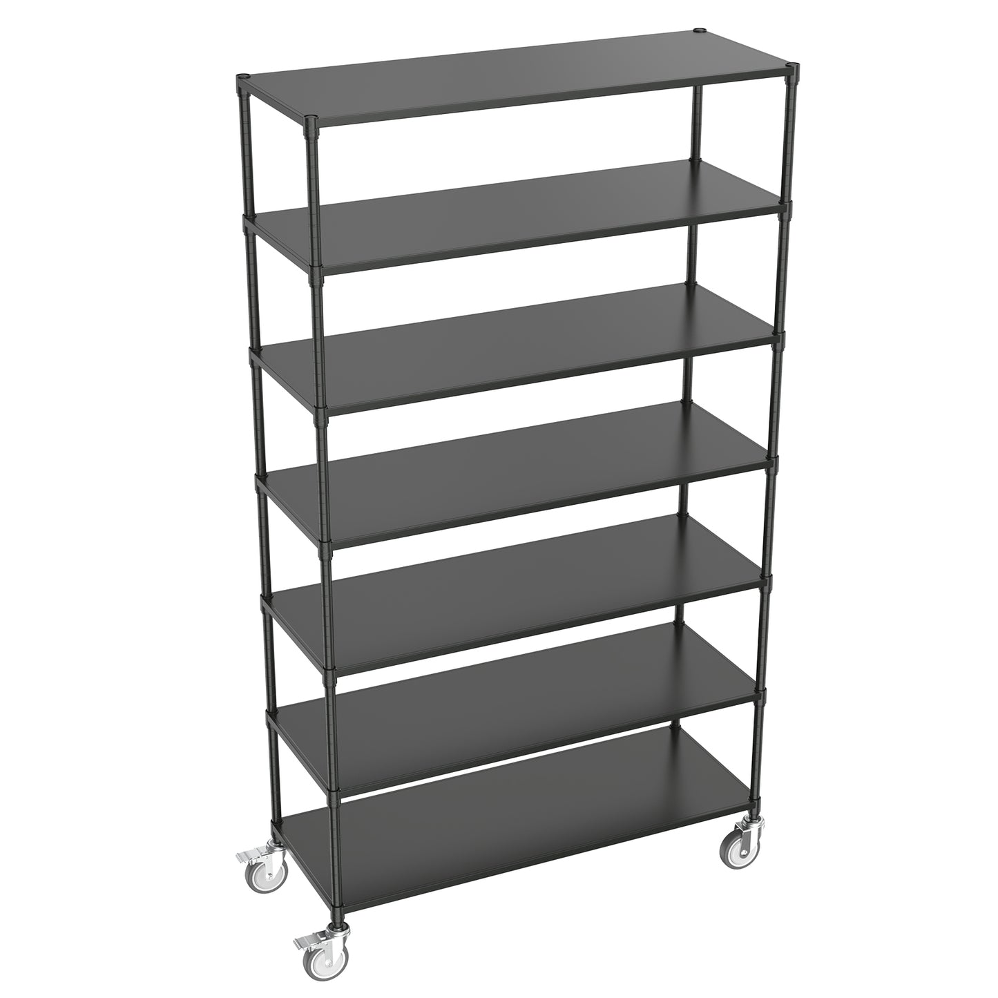 7 Tier Height Adjustable Metal Garage Storage Shelves with Wheels Heavy Duty 2800 LBS Capacity Black Storage Rack