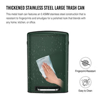 13 Gallon 50L Kitchen Foot Pedal Soft Close Trash Can Stainless Steel Rectangular Bin with 30 Garbage Bags Green