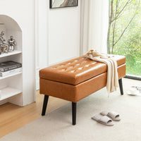 Brown Leather Storage Bench for Bedroom Entryway 43.3" Stylish Ottoman at Foot of Bed