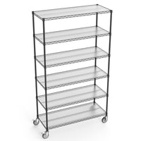 6 Tier Heavy Duty Wire Shelving Unit 6000 LBS Capacity Adjustable Metal Garage Storage Shelves with Wheels Black