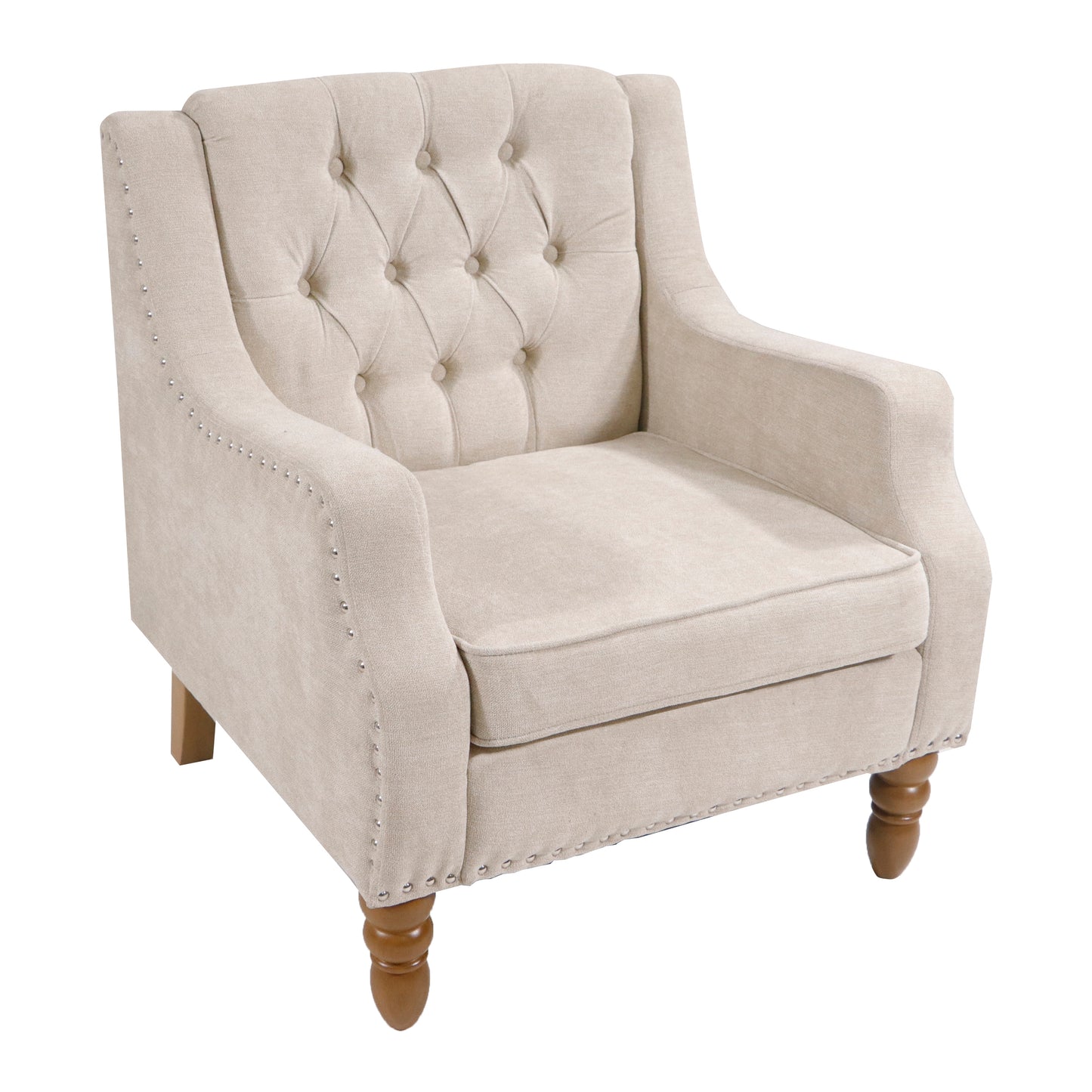 Vintage Brass Studded Accent Chair Set with Footrest Tufted Upholstered Armchair for Living Room Bedroom Reading