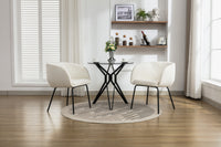 Set of 2 Ivory Boucle Fabric Dining Chairs with Black Metal Legs Modern Home Furniture