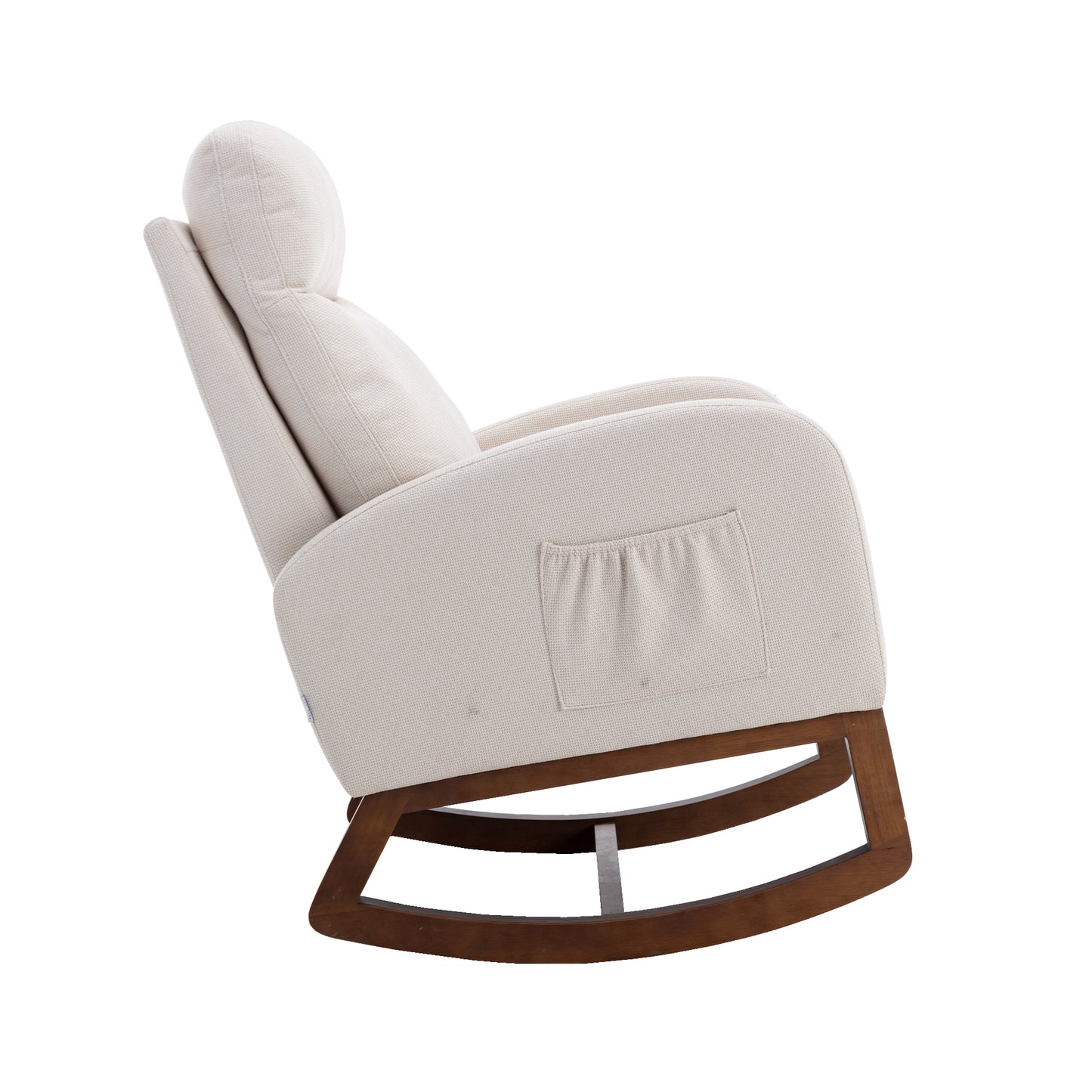 Modern Glider Recliner Armchair with Wood Legs and Side Pocket for Nursery Living Room Bedroom Beige Linen