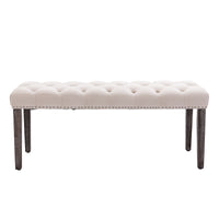 Upholstered Tufted Velvet Bench Ottoman for Dining Room Entryway Living Room Footrest Stool Beige