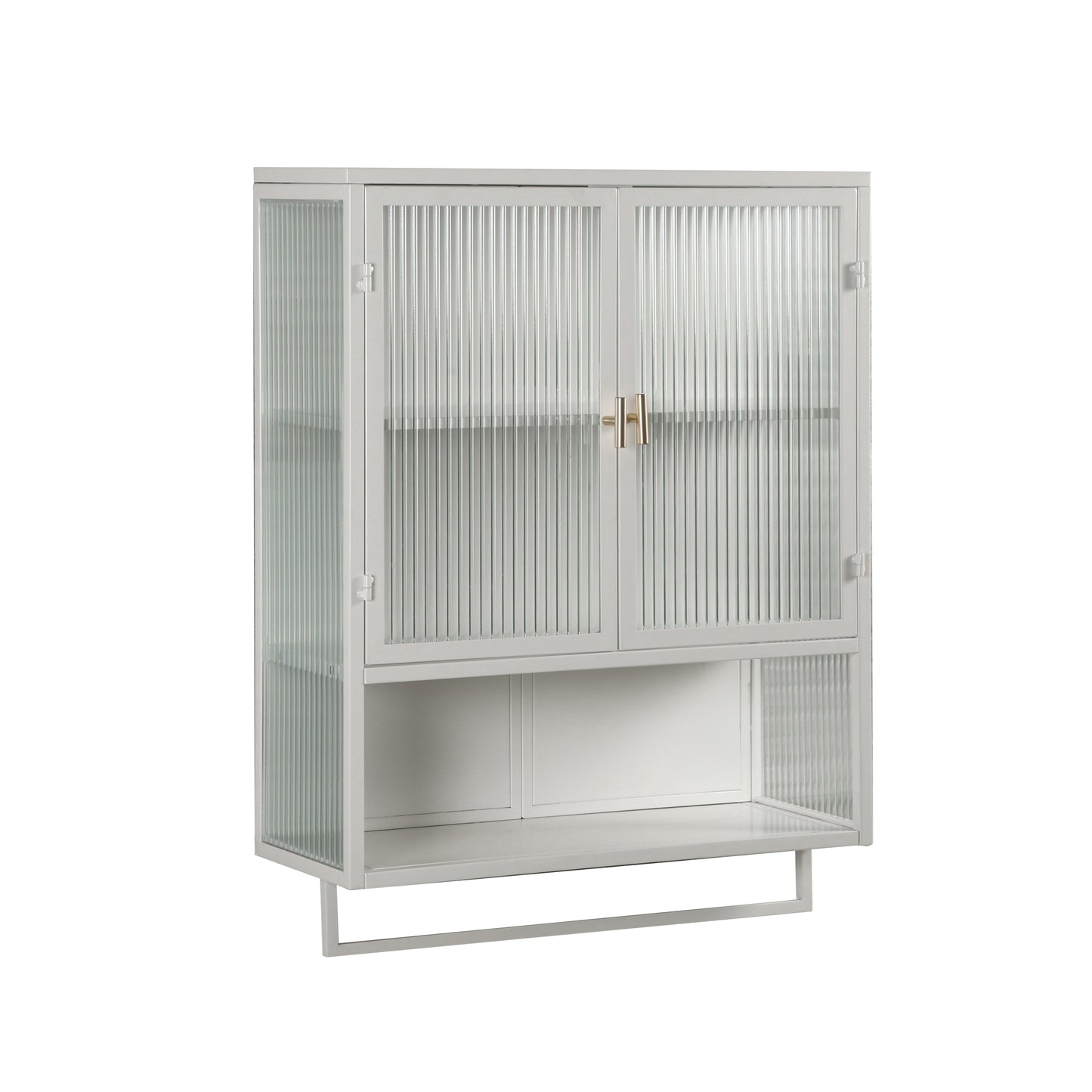 Modern Two-Door Wall Cabinet with Enclosed Storage Open Shelf and Towel Rack for Entryway Living Room Bathroom Dining Room 23.62 inches