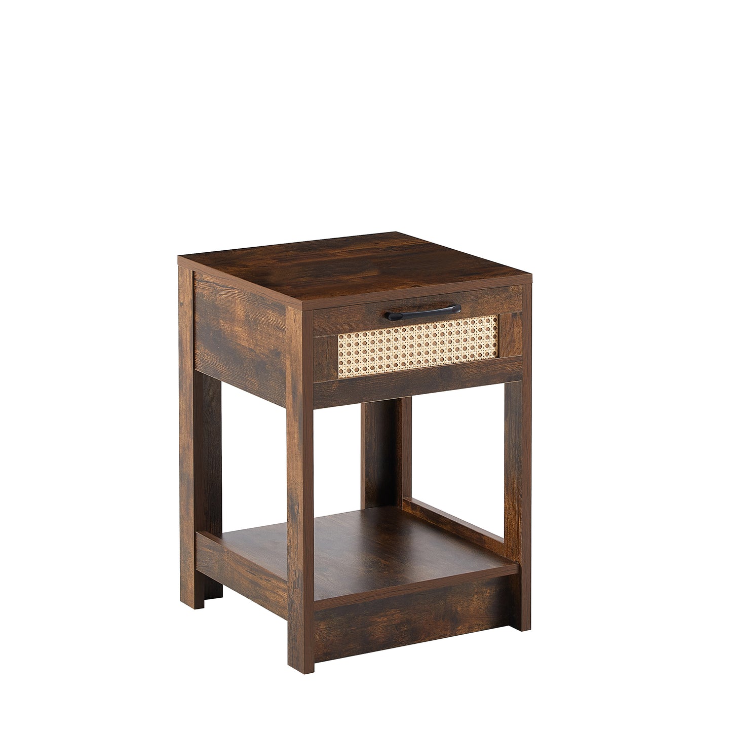 15.75" Rattan End table with  drawer, Modern nightstand, side table for living room, bedroom,Rustic Brown