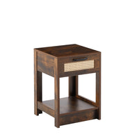 15.75" Rattan End table with  drawer, Modern nightstand, side table for living room, bedroom,Rustic Brown