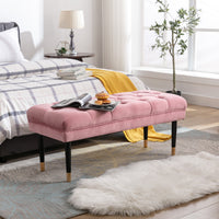 Tufted Velvet Ottoman Bench Modern Upholstered Footstool with Metal Legs for Living Room Entryway Bedroom Pink