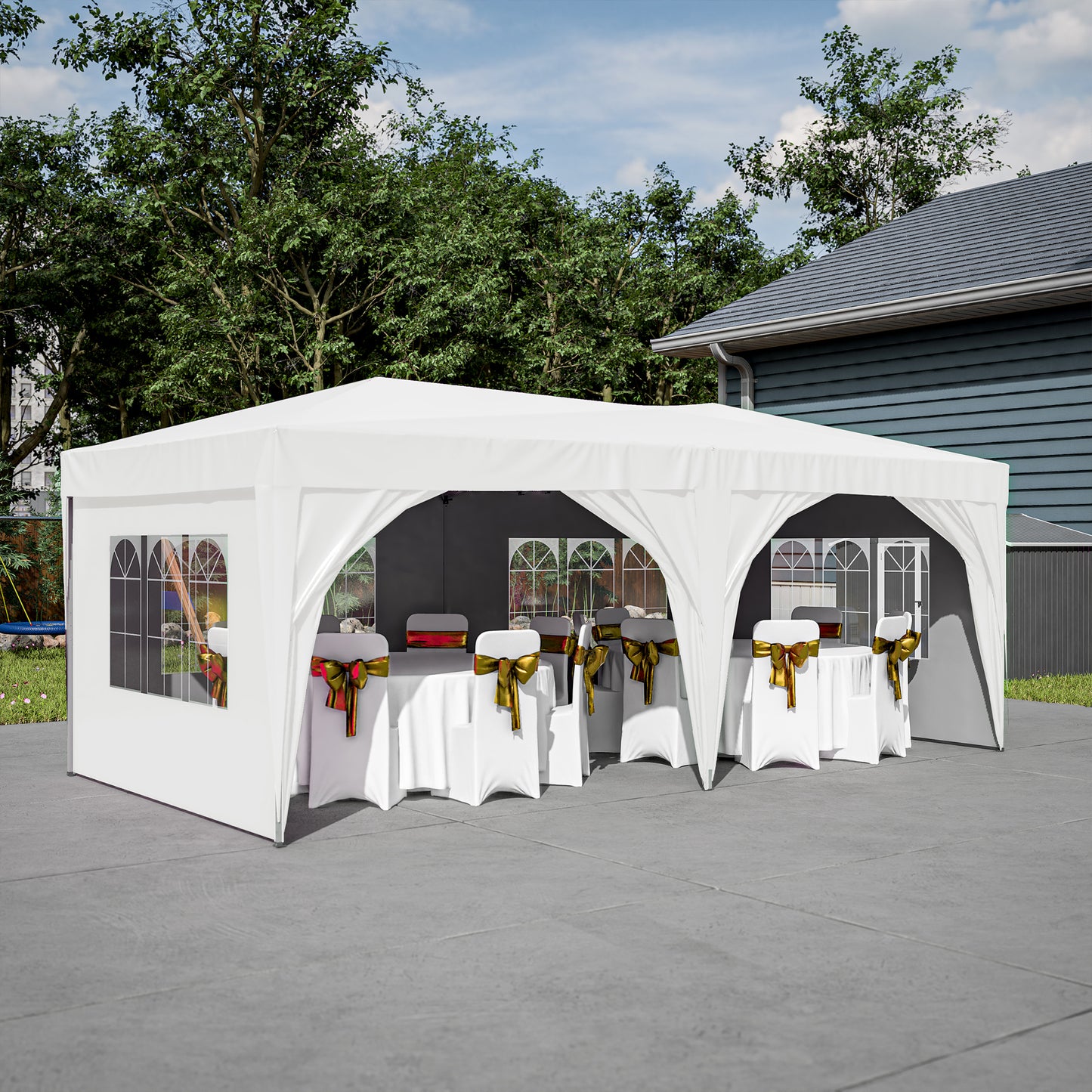 10x20 Waterproof Pop Up Canopy Tent with 6 Sidewalls Adjustable Height Carry Bag Sand Bags Ropes and Stakes for Outdoor Events