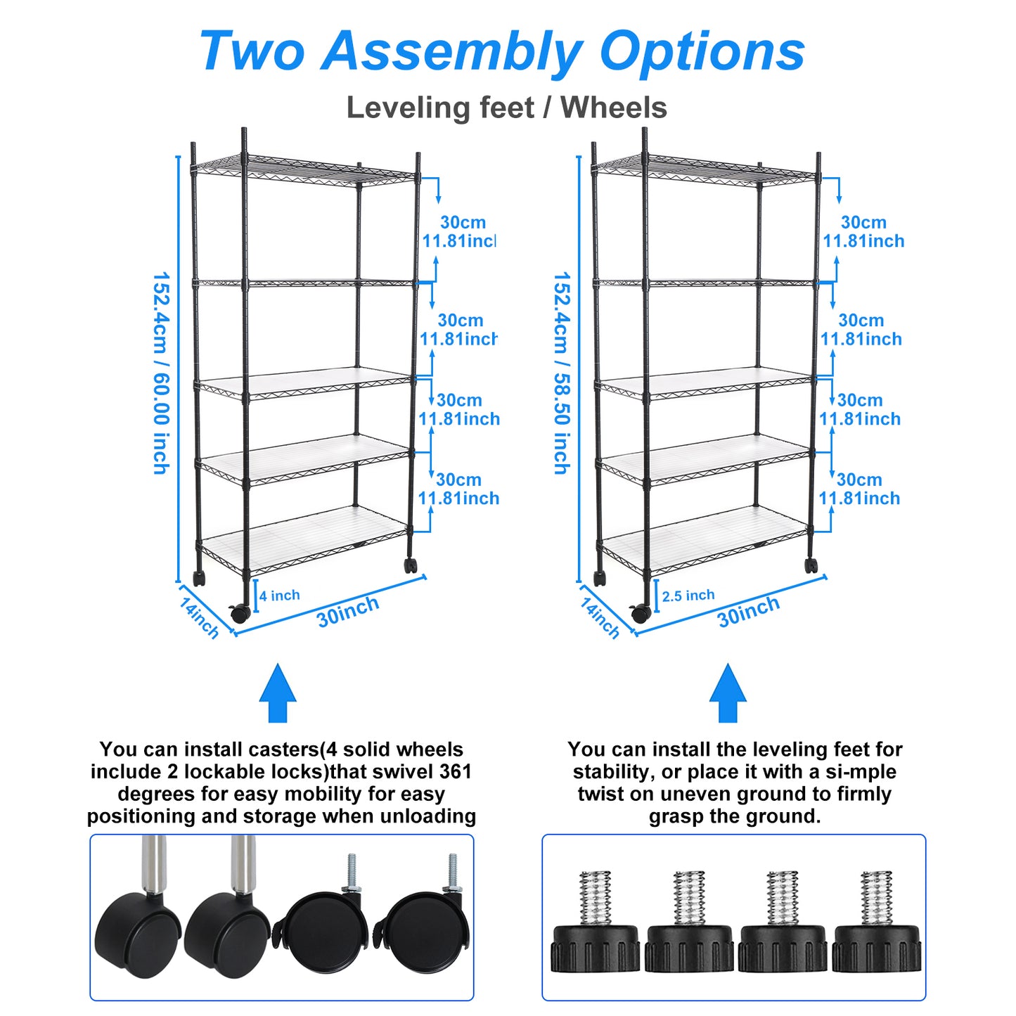 5 Tier Heavy Duty Wire Shelving Unit Adjustable Storage Shelves for Garage Kitchen Office Metal Utility Rack White