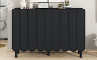 Cream Minimalist Shoe Cabinet with 5 Solid Wood Legs Adjustable Shelves Wave Door Design for Living Room Storage Black