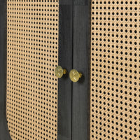 Retro 3-Door Accent Cabinet with Rattan Doors and Metal Handles for Living Room and Hallway Antique Black