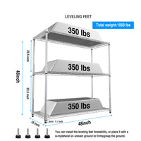 3 Tier Wire Shelving Unit Heavy Duty Adjustable Metal Garage Storage Shelves 1050 LBS Capacity Chrome Finish