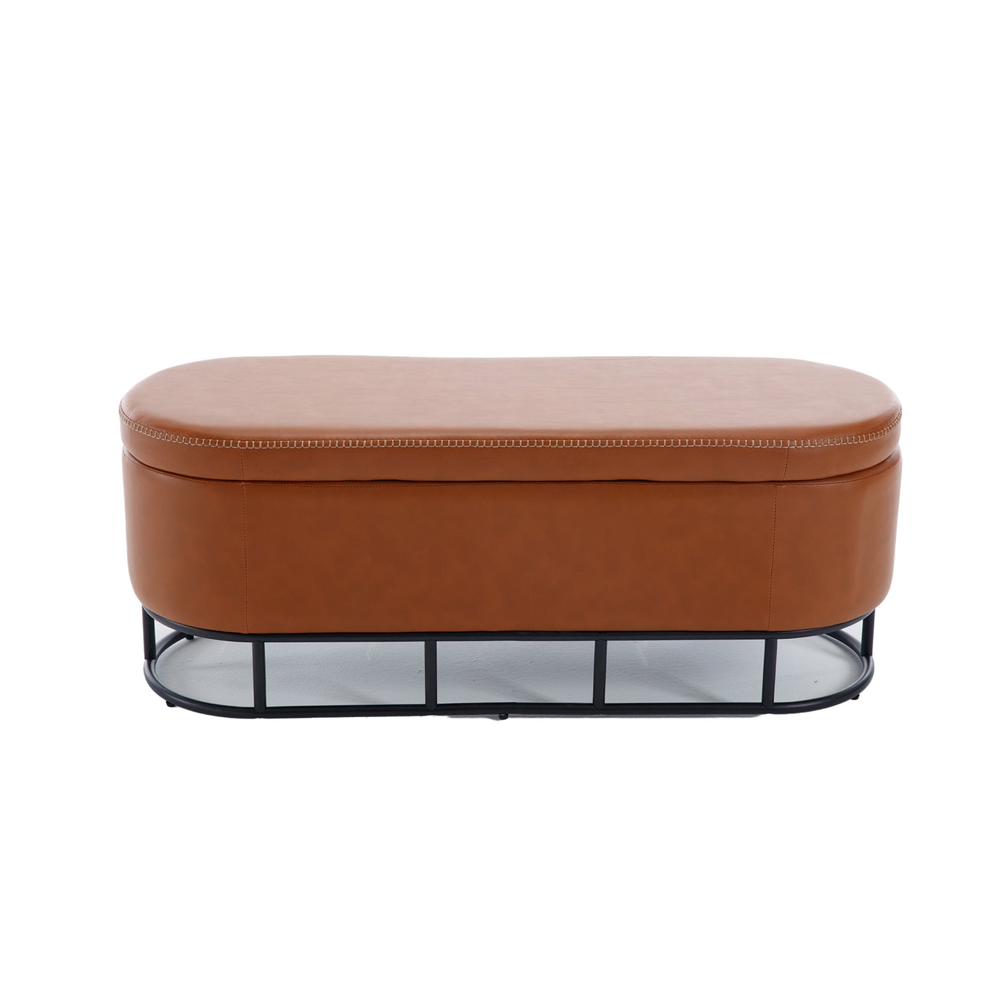 Upholstered Storage Ottoman Bench for Living Room Bedroom Entryway End of Bed with Metal Legs Brown